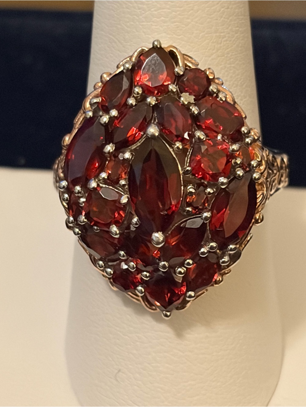 Red Garnet sterling silver Cluster Statement Ring